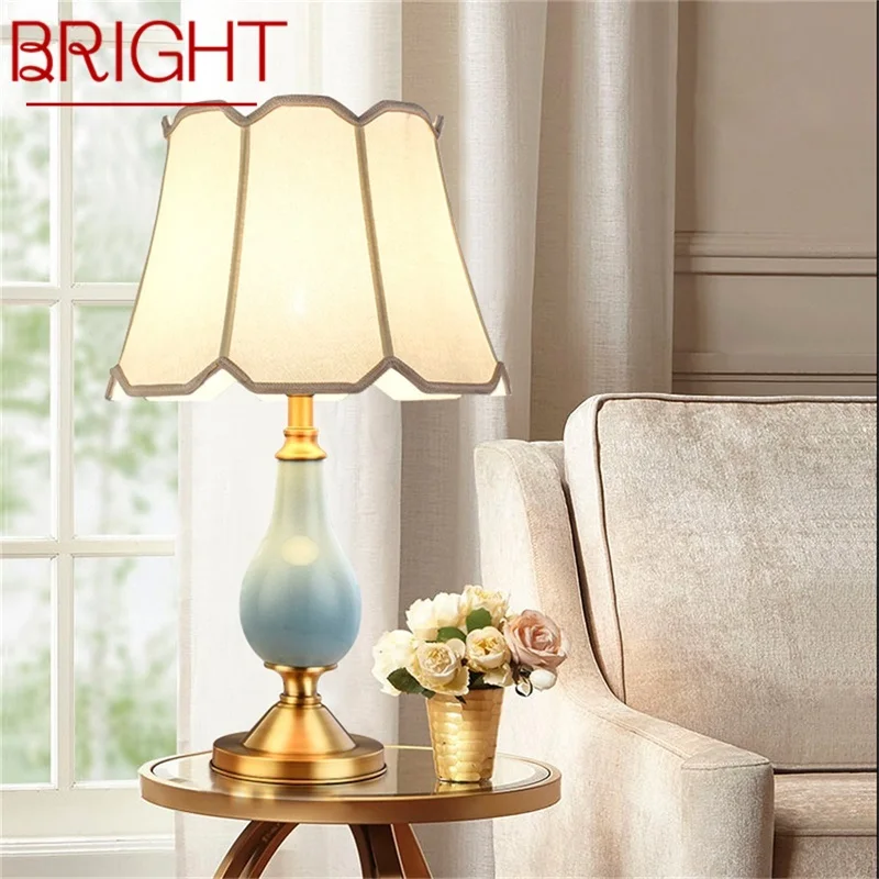 

BRIGHT Ceramic Table Lamps Brass Modern Luxury Fabric Desk Light Home Decorative for Living Room Dining Room Bedroom