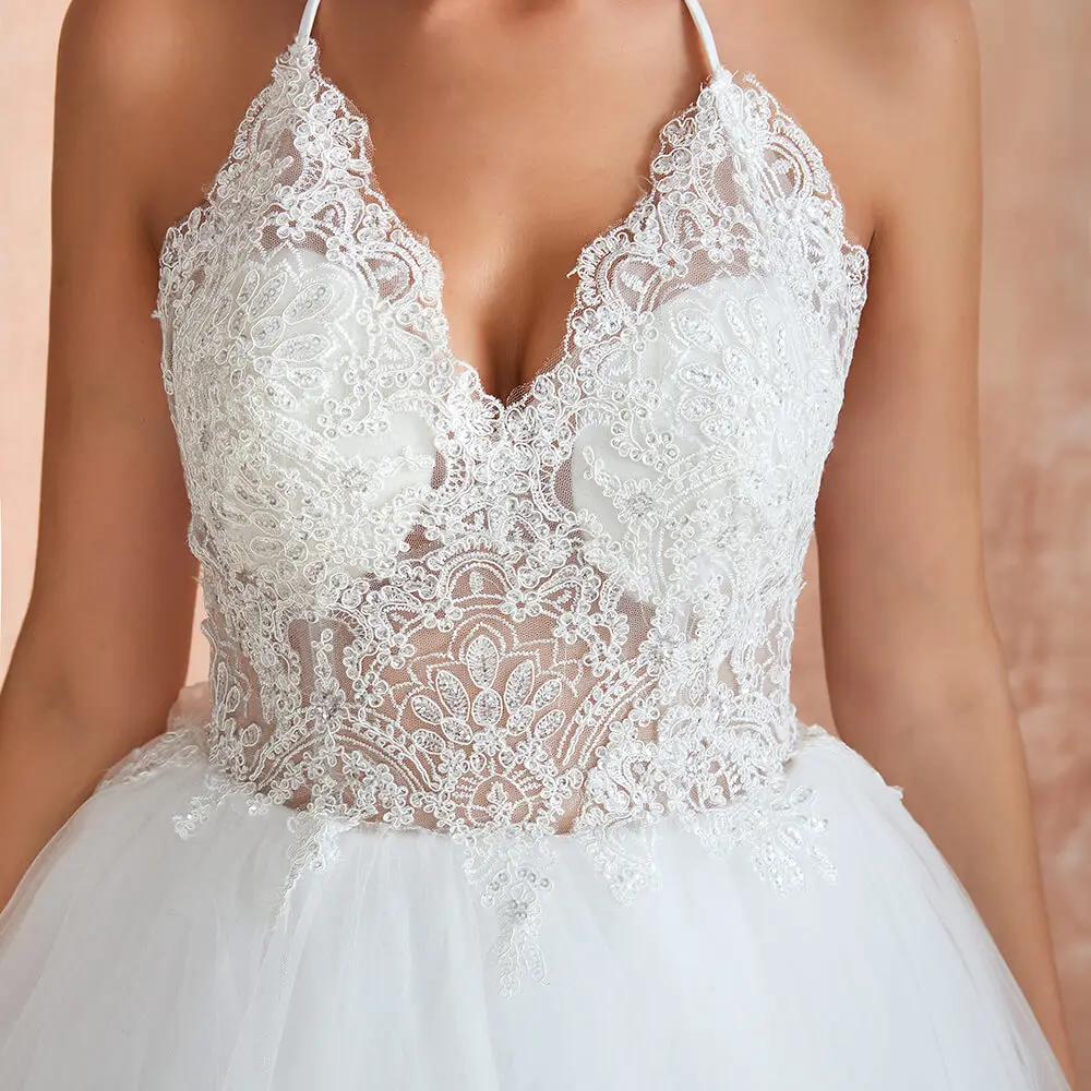 

Vestido De Novia Sexy V-Neck Wedding Dress 2020 Elegant Backless Sleeveless Wedding Gowns Open Back Ball Gown Bride Dress