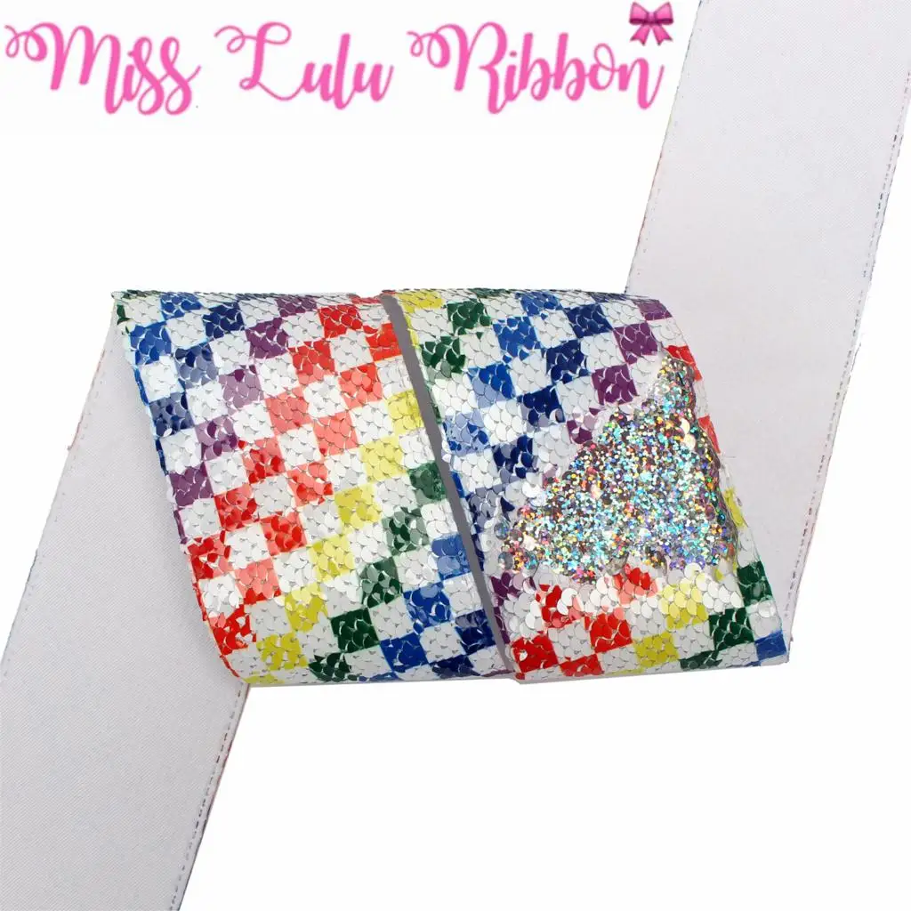 Лента для волос Двусторонняя с радужными блестками двусторонняя серебристая