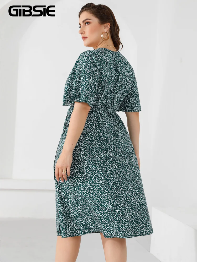 Женское платье в стиле бохо GIBSIE яркое Цветочное с запахом на боковой шнуровке