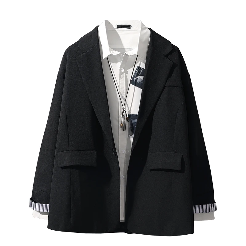 2019 корейский новый мужской блейзер и пиджак черный негабаритный повседневный