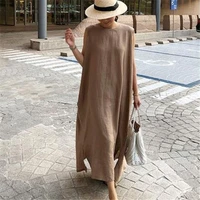 lanmrem round neck sleeveless pullover loose floor length korea styles linen and cotton big size dress girls over size 2a03601