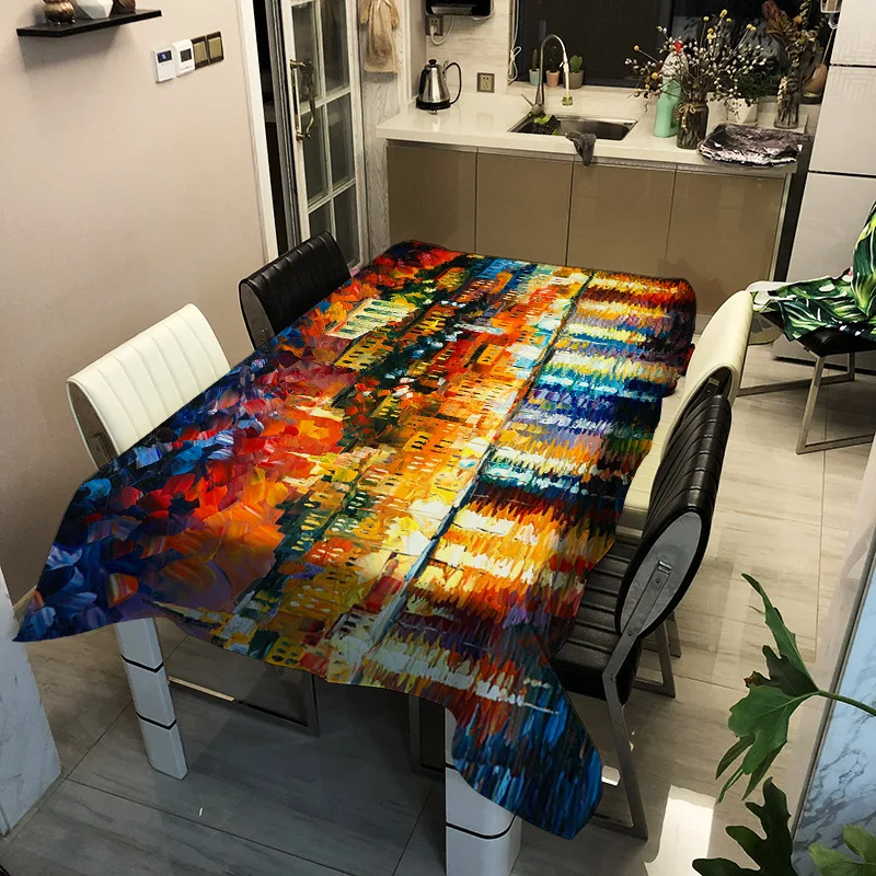 

City Street View Series Tablecloth Waterproof Polyester Printed Tablecloth Rectangular Household Coffee Table Cloth Tablecloth