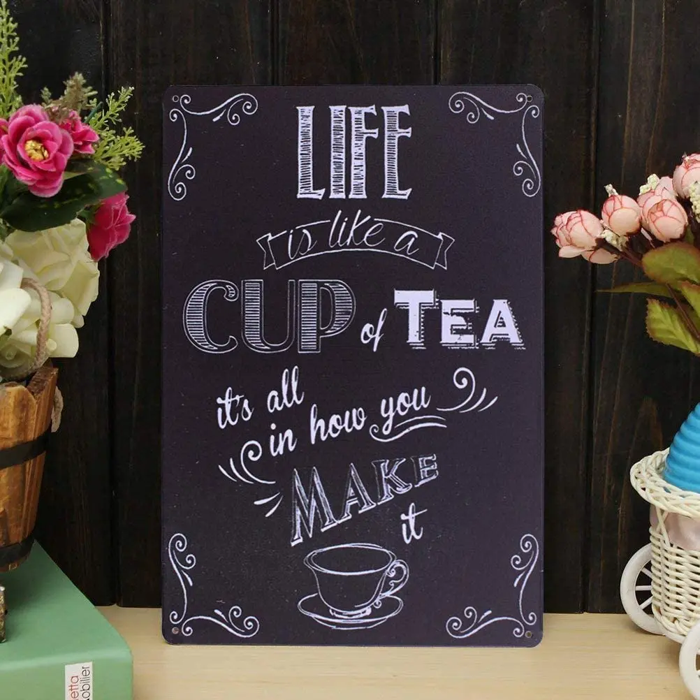 

ARTCLUB Enjoy Your Life Metal Plate Sign LIFE is Like a CUP of TEA Funny Saying Antique Plaque Vintage Poster Kitchen Living