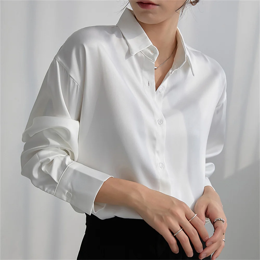 

Белые деловые однотонные рубашки HziriP, свободные женские шикарные Осенние Топы больших размеров, минималистичные модные офисные дамские бл...