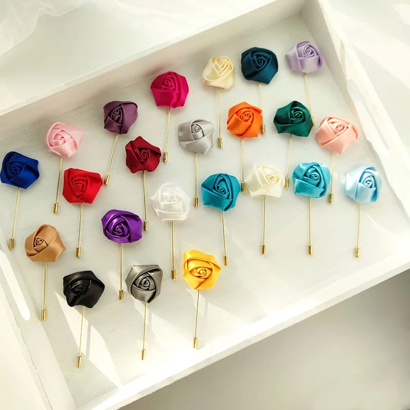 Бутоньерка для жениха на булавках Свадебная женская брошь цветы розы шелковые