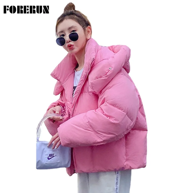 

FORERUN/женское пальто-пузырь большого размера, короткая куртка с капюшоном и хлопковой подкладкой, корейская мода, Зимняя парка, Женская куртк...