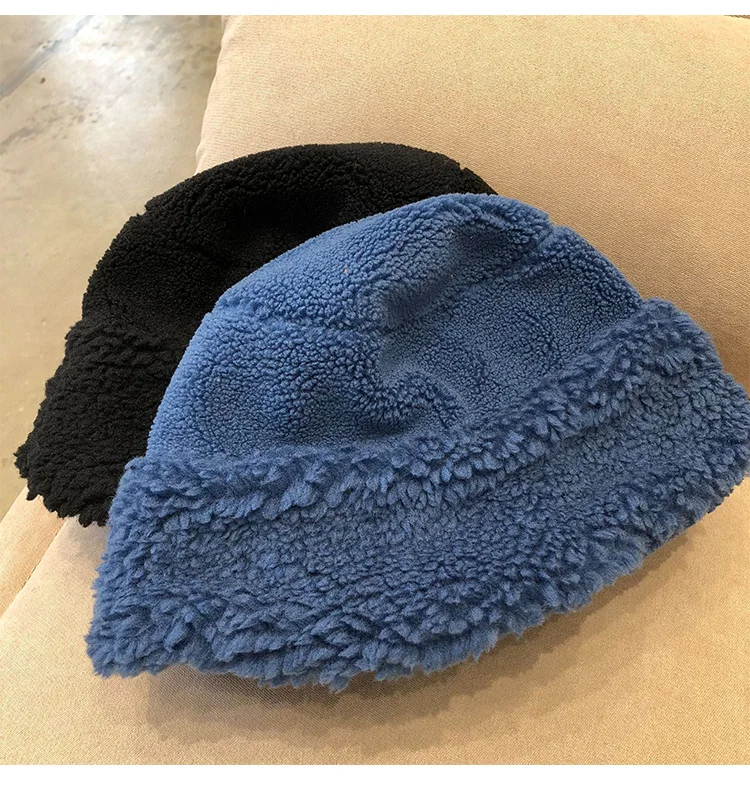 

Winter Bucket Hat Women Lambs Wool Warm Plush Winter Hats For Women Ear Protection Korean Fashion Bucket Hats Caps