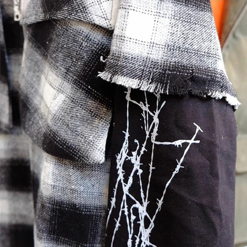 

Spider Mock Two-Piece Sleeves Askyurself V6 Flannel Shirts Heavy Fabric High Quality Askyurself Black White Plaid shirt Men