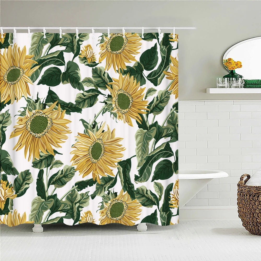 

Beautiful flowers small fresh sunflower peach blossom shower curtain waterproof bathroom decoration home decoration