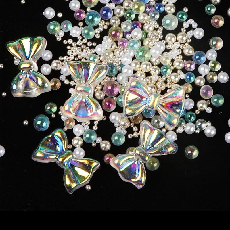 Горячие розовые банты жемчужные стразы для украшения ногтей смешанные Аврора