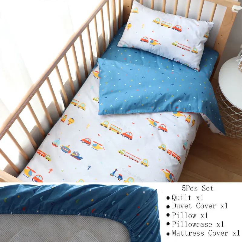Baby Bedding Set For Boy Girl Nordic Cotton Baby Bed Linen For Newborns Kids Crib Bedding With Bumper Cot Kit Allow Custom Size - Цвет: Traffic 5Pcs Cover