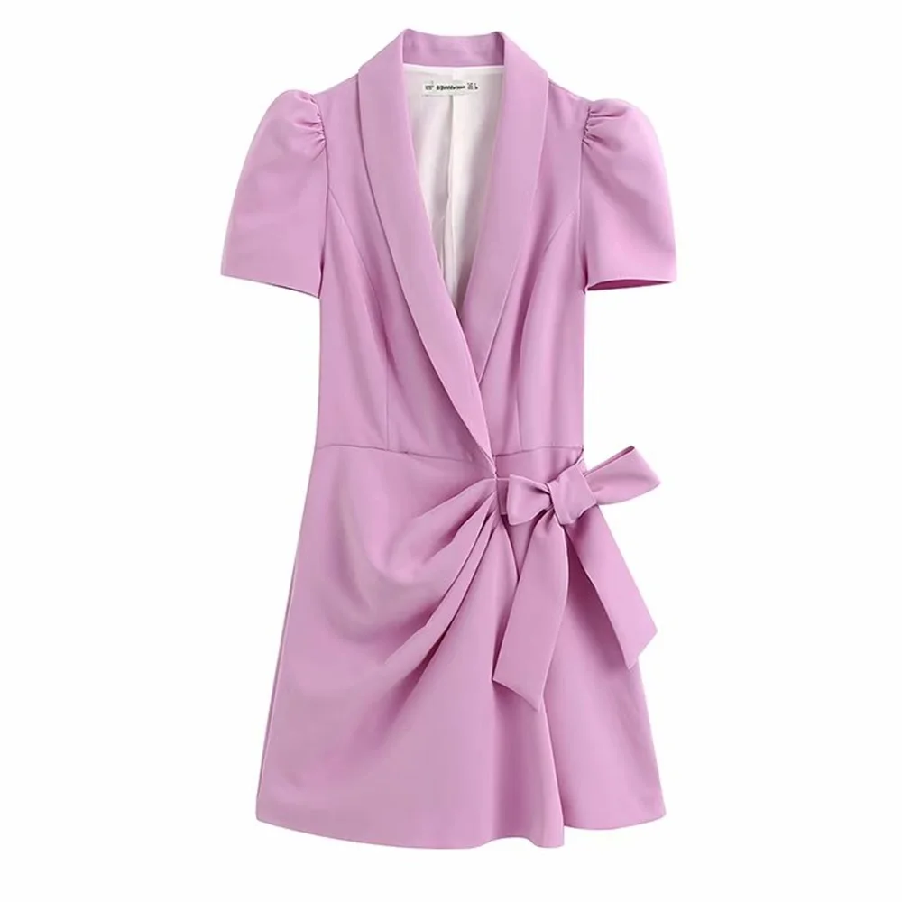 

2020 spring women's new double-breasted V-neck lapel short-sleeved bow tie jumpsuit casual suit-style jumpsuit