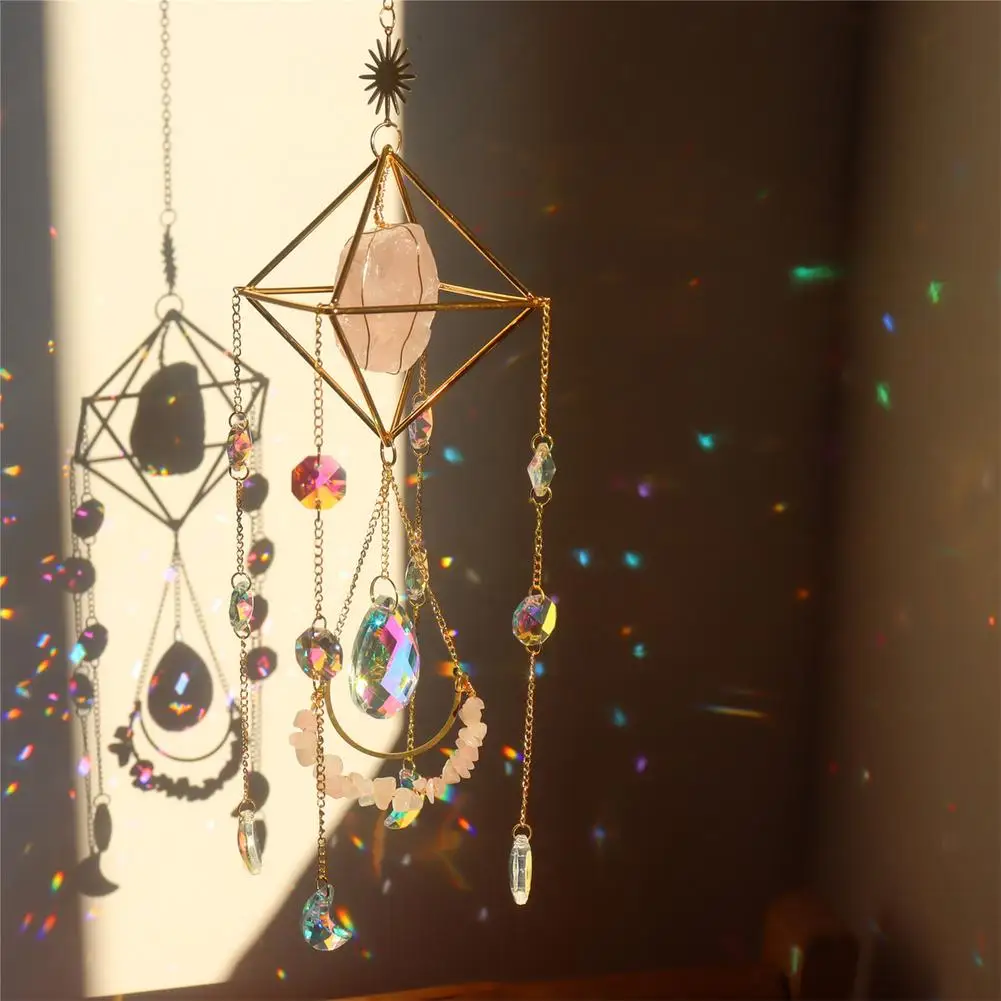 

Crystal Wind Chime Star Moon Sun Catchers Windchimes Plated Colorful Beads Hanging Drop For Outdoor Indoor Garden Decor Craft