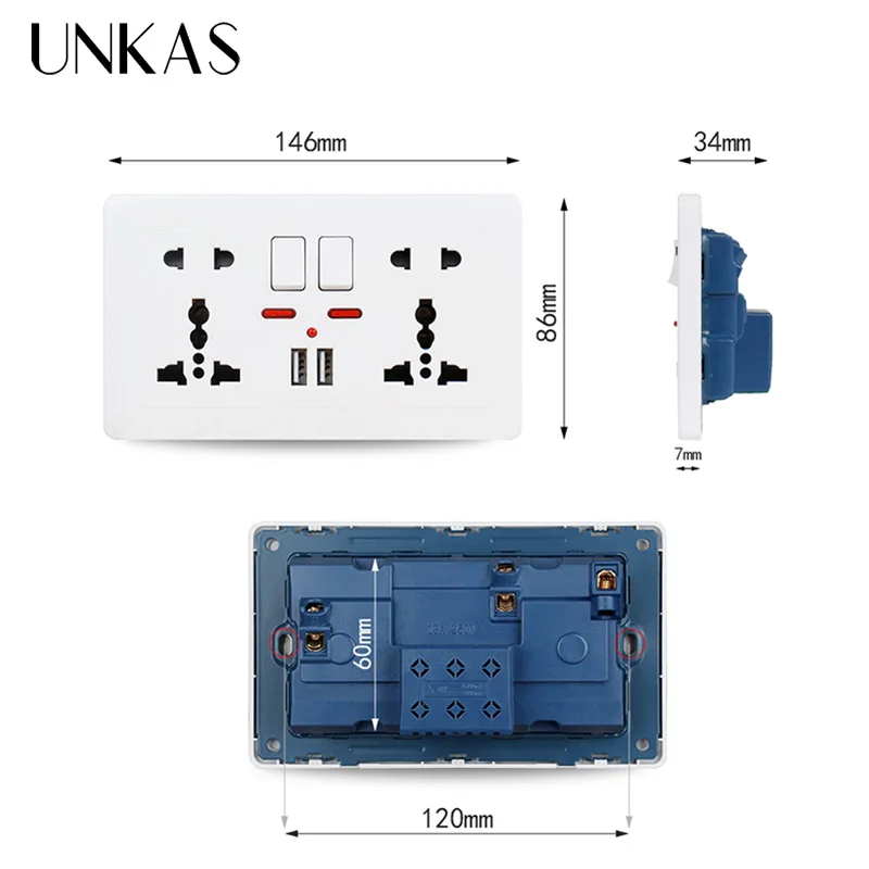 UNKAS 2.1A двойной usb порт для зарядки светодиодный индикатор настенная розетка