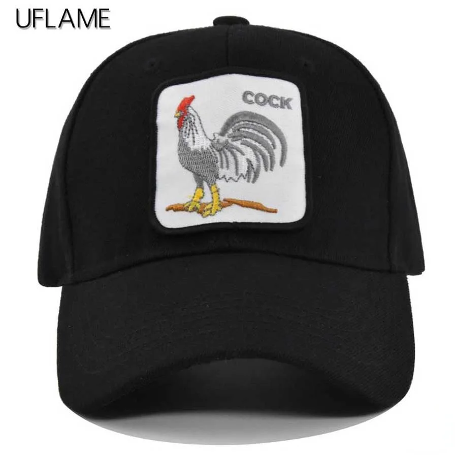 

UFMALE Rooster Animal Embroidery Cap Cotton Pattern Patch Baseball Cap Adjustable Snapback Hat Hip Hop Cap Streetwear Men Bone