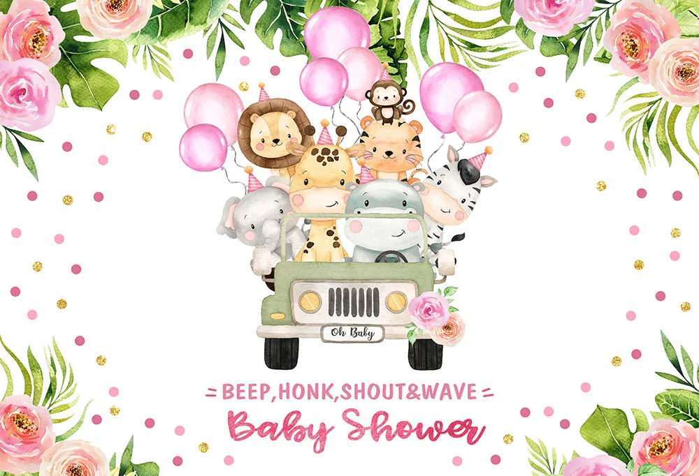 

Floral Animals Car Backdrop for Photography Birthday Party Photo Background Newborn Baby Flower Backdrops Studio