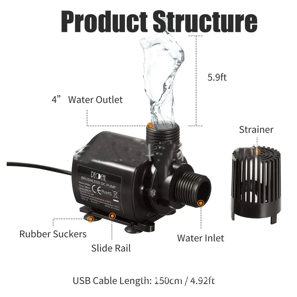 

Миниатюрный Бесщеточный Водяной насос постоянного тока, 12 В постоянного тока, 800 л, циркуляционный насос для фонтана холодной воды QR90B, тонка...