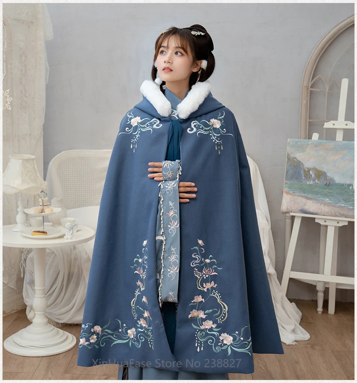 XinHuaEase Hanfu плащ Женское зимнее теплое пальто китайское толстое с капюшоном старое