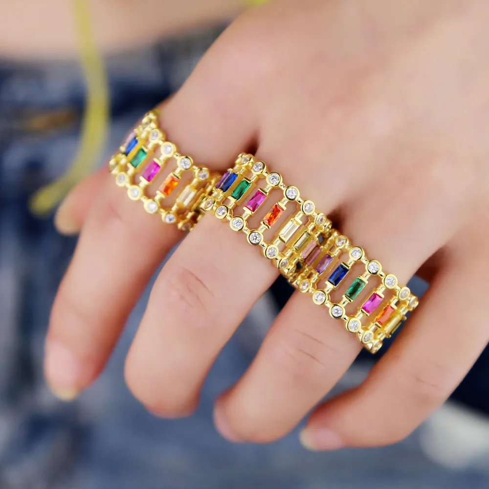 Женское Обручальное кольцо с радужным фианитом зеленое синее красное | Украшения