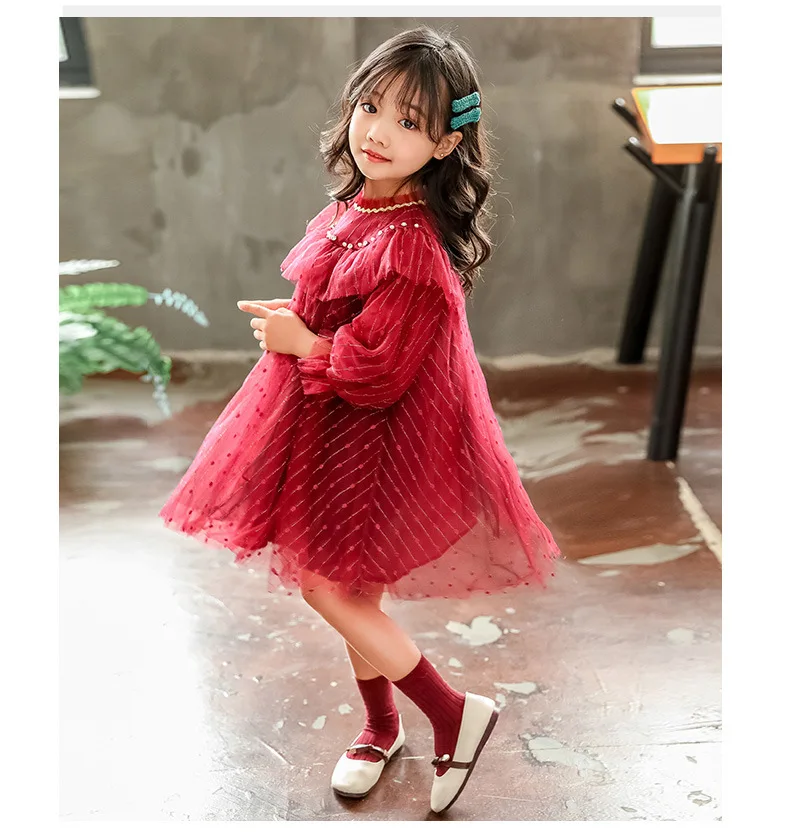 Vestido Adolescentes красное платье с длинным рукавом на осень Robe Fille 10ans для девочек до 12