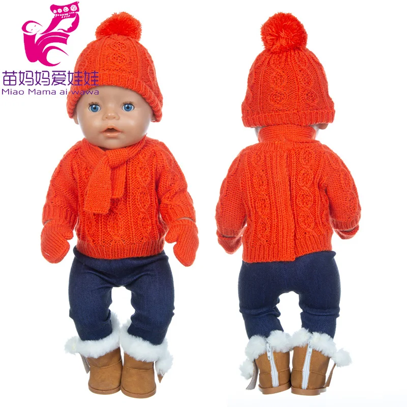 Комплект из 4 предметов шапка шарф свитер платье для кукол-младенцев 40-43 см 18