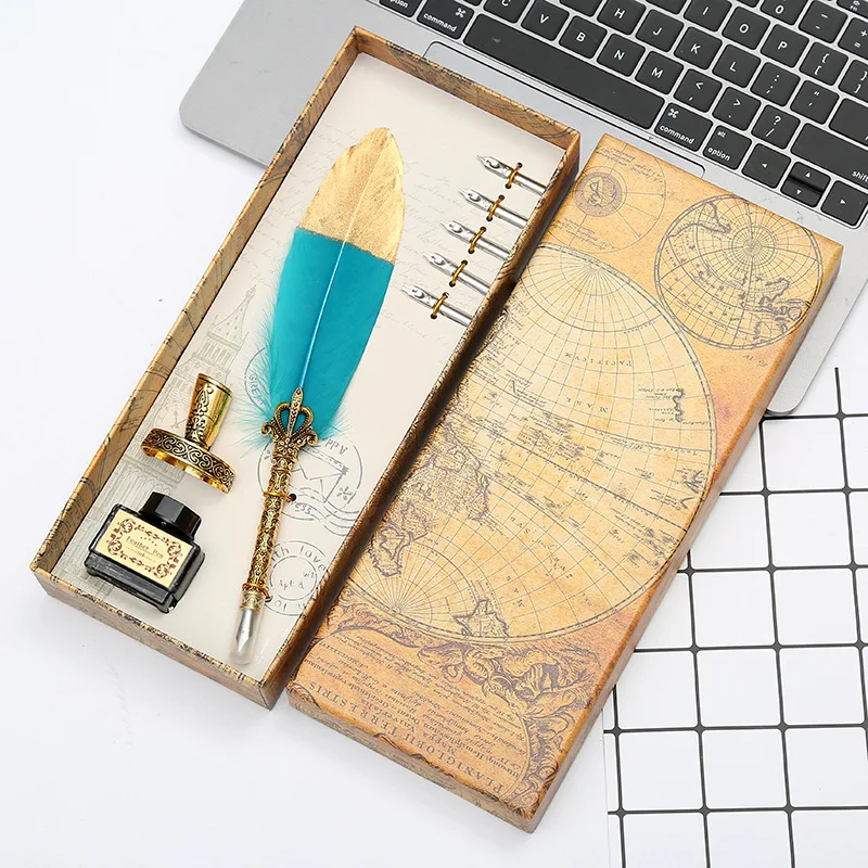 Перьевая ручка в винтажном стиле Набор цветных перьевых ручек с золотой головкой