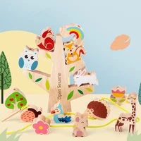 wooden children balance building blocks forest animals stacking height threading puzzle toys diy assembling desktop game