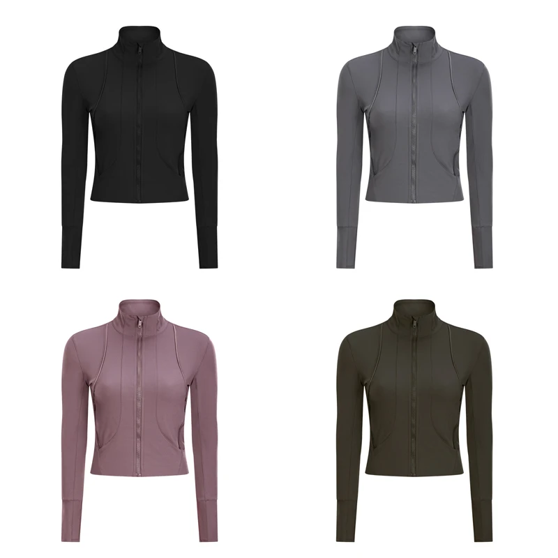 

Осенне-зимняя новая куртка на молнии Qick-сушилка одежда для йоги с длинным рукавом дырка для большого пальца тренировочная куртка для бега ж...