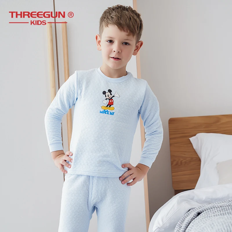 THREEGUN KIDS X DISNEY Mickey Mouse/хлопковые зимние пижамы для мальчиков Теплый комплект Зимняя