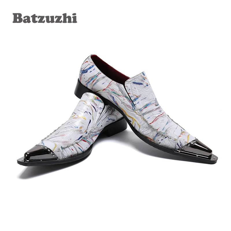 

Туфли Batzuzhi мужские из натуральной кожи, итальянские деловые туфли, с острым металлическим носком, обувь для вечерние НКИ и свадьбы