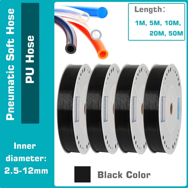 

Pu Hose Black Color 1m 5 Meter 10/20/50meters Length Soft Silicone Tube PVC Pneumatic 4mm 6mm 8mm 10mm Dameter DN2 DN10 DN15