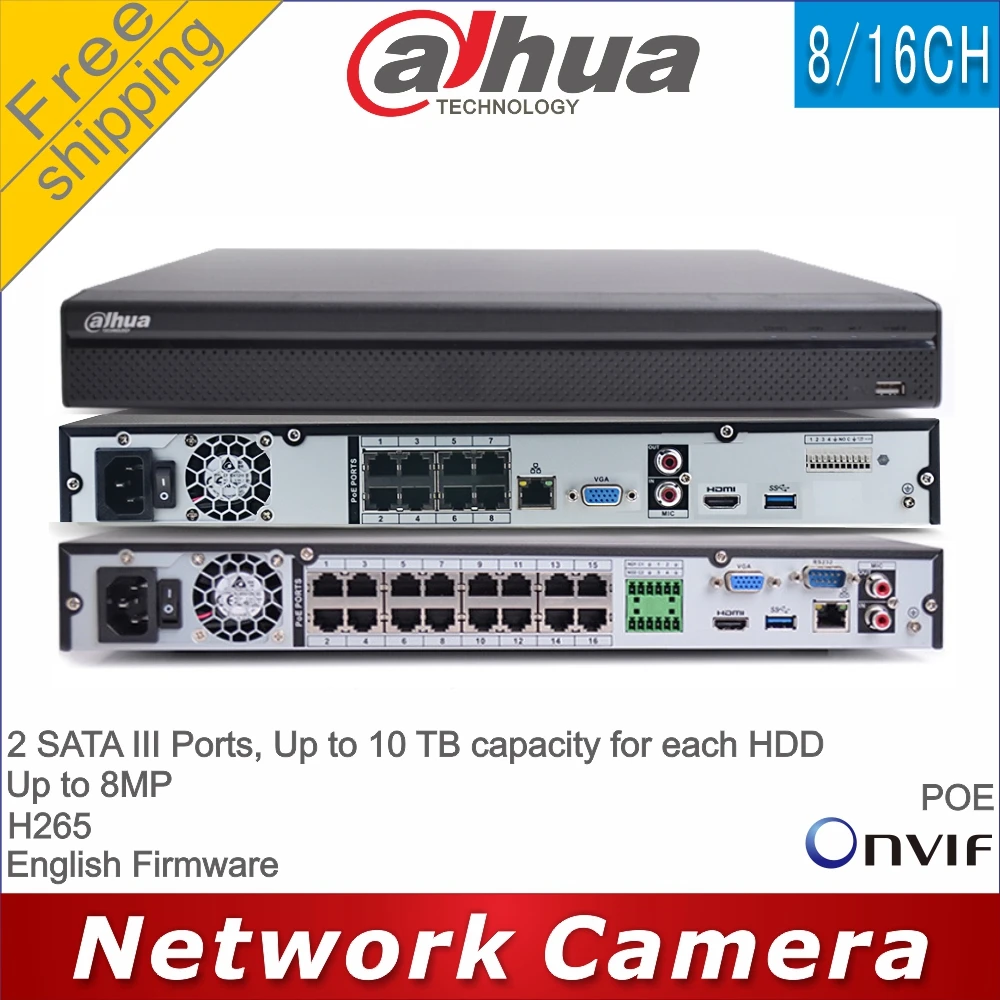 Сетевой видеорегистратор Dahua PoE NVR 8CH 16CH 4K NVR4208 8P 4KS2/L NVR4216 16P с Порты и разъёмы 8MP H.265 2