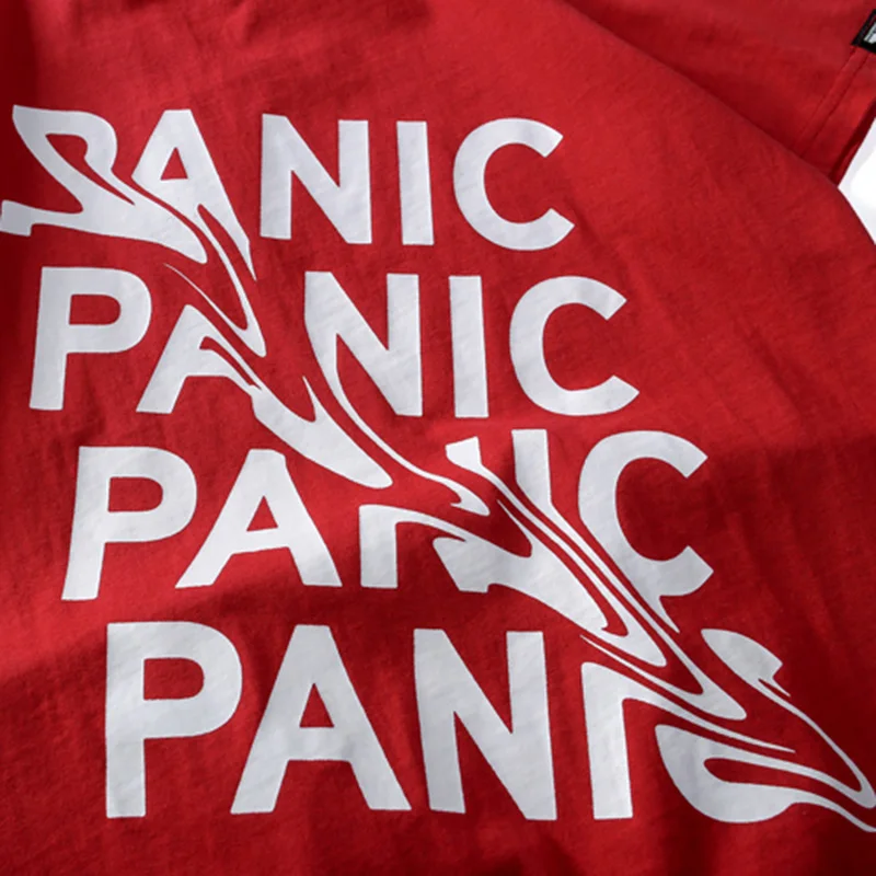Летняя футболка с надписью Panic, забавная футболка с коротким рукавом в стиле хип-хоп, уличная одежда, повседневные футболки, хлопковые топы, новая мода