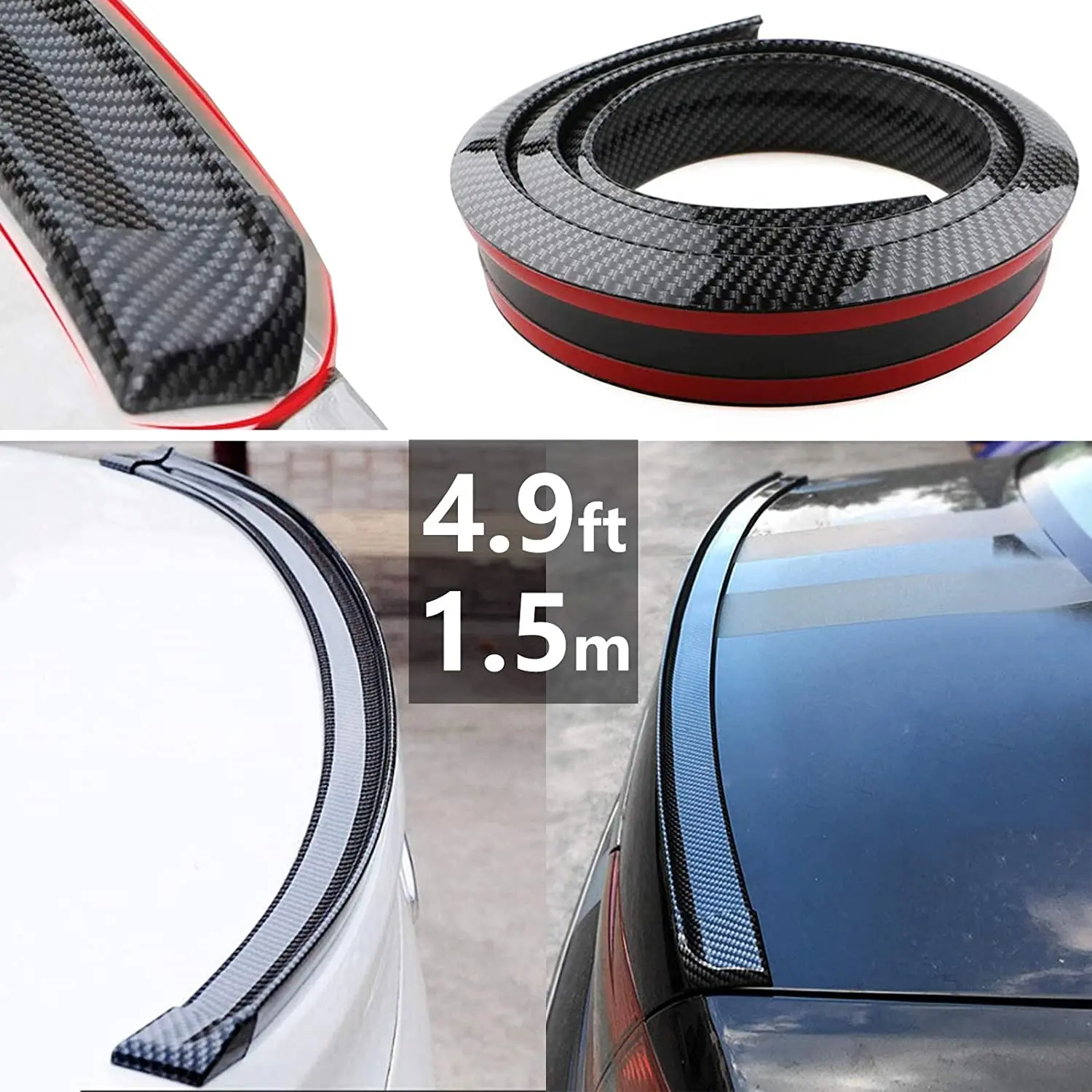 

High Quality Universal Black Carbon Fiber 1.5 Meter Car Trunk Spoiler Roof Lip Kit with Glossy Punch-Free Installation