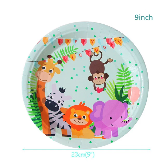 С изображением животных из джунглей День рождения одноразовая посуда лесные