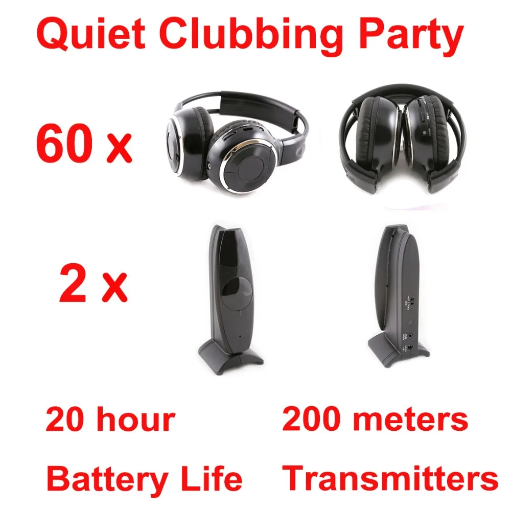 

Silent Disco Folding Wireless Headphones Package with 60 Pcs Headsets and 2 Transmitters Quiet Clubbing Party Meeting Wedding