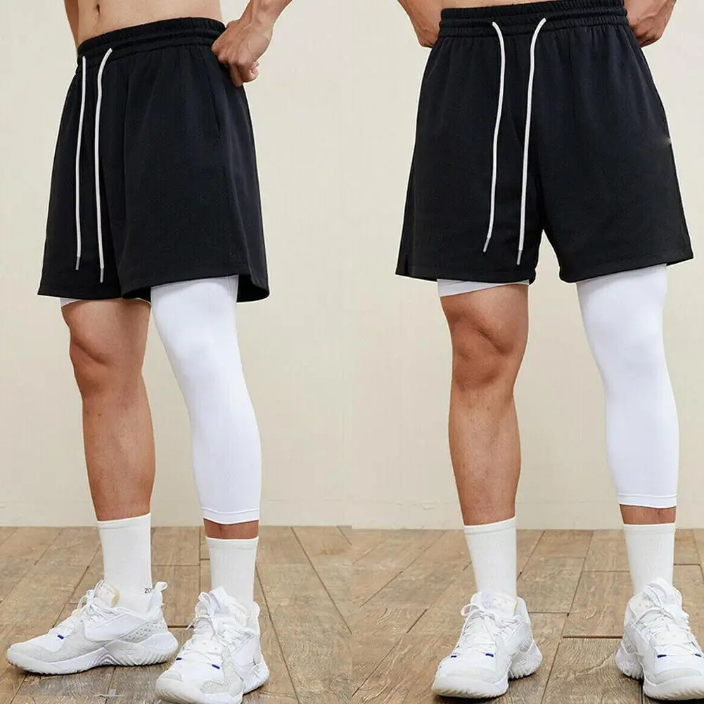 Summer Men Running Tights 3/4 Pants Male Basketball Football Soccer Fitness Exercise Sport Cropped One Leg Leggings images - 6