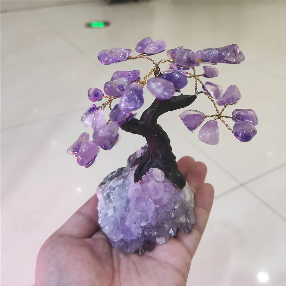 

Natural crystal stone Amethyst Quartz Brazilian Amethyst Crystal Cluster Specimen Lucky tree Healing Christmas decorator