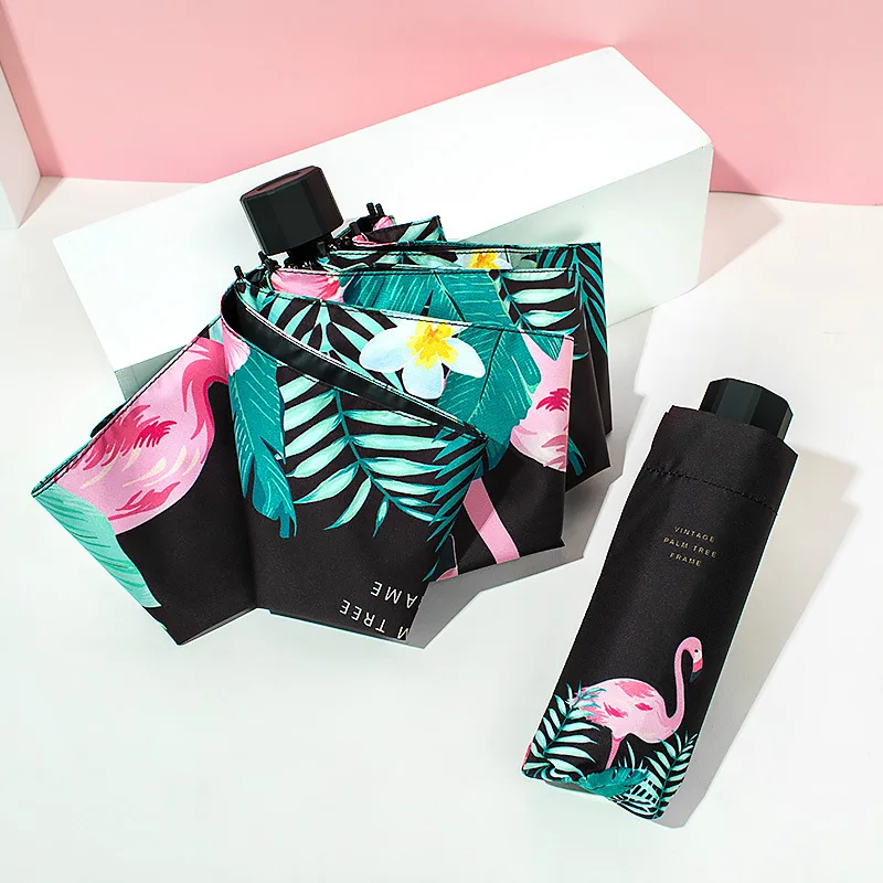 Мини зонт в капсулу Женский карман с рисунком фламинго защита от УФ излучения