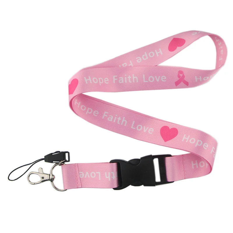 PC1130 Breast Cancer Awareness Pink Ribbon Lanyard Badge ID Lanyards Mobile Phone Rope Key Neck Straps Accessories | Украшения и