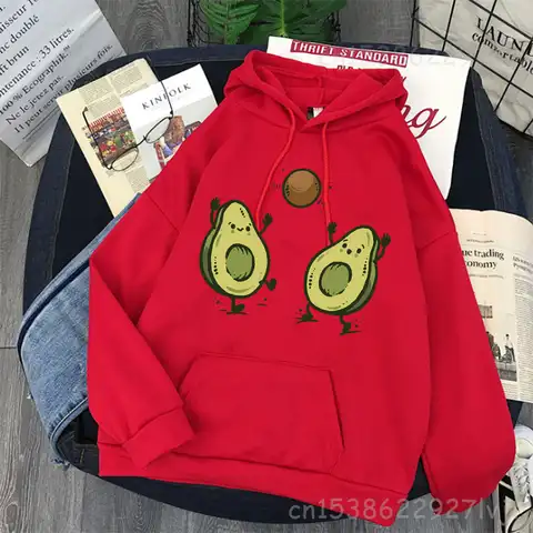 Oversized Avocado Print Sweatshirt Kawaii Hoodies For Top Clothes Hoody Female 90s Women Hoodies Long Sleeve Clothing