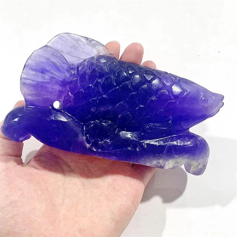 

Aladdin Purple Fluorite Mascot Carp Carving Home Rxquisite Gift Art Carving Crystal Items