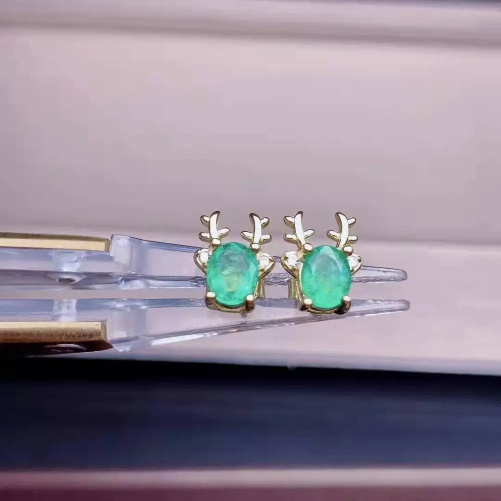 Натуральные высококачественные серьги с головой Изумрудного оленя S925 чистое