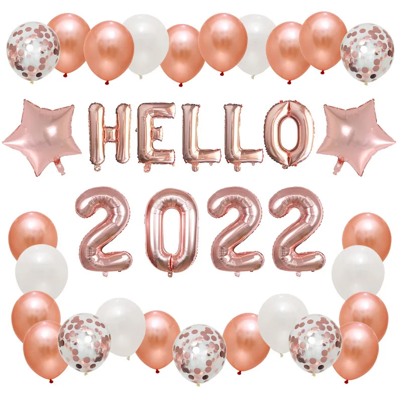 

Набор воздушных шаров Hello 2022, размер 30 дюймов, 37 шт., золотистые, розовые, золотистые, серебристые цифры, с новым годом 2022, украшения вечерние
