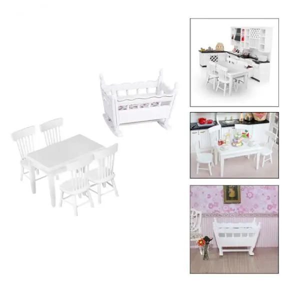

6pc Dollhouse Miniature Wooden Model Kids Pretend Play House Toys Room Decor