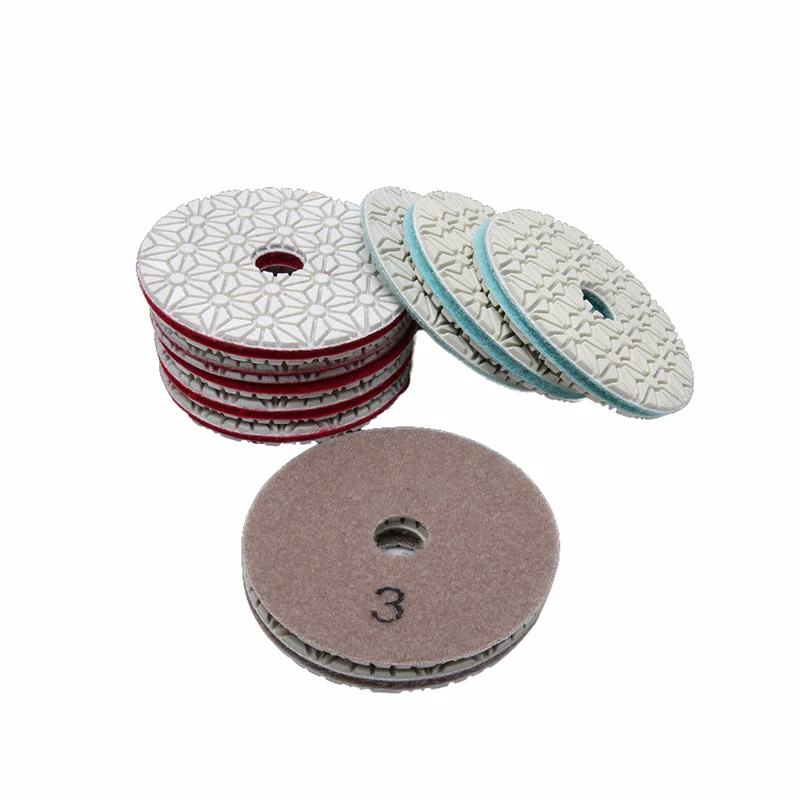 

3 Steps White Diamond Polishling Pad 3 pieces 4" 100mm Dry/wet Flexible For Marble Concrete Grinding Polishling Tool
