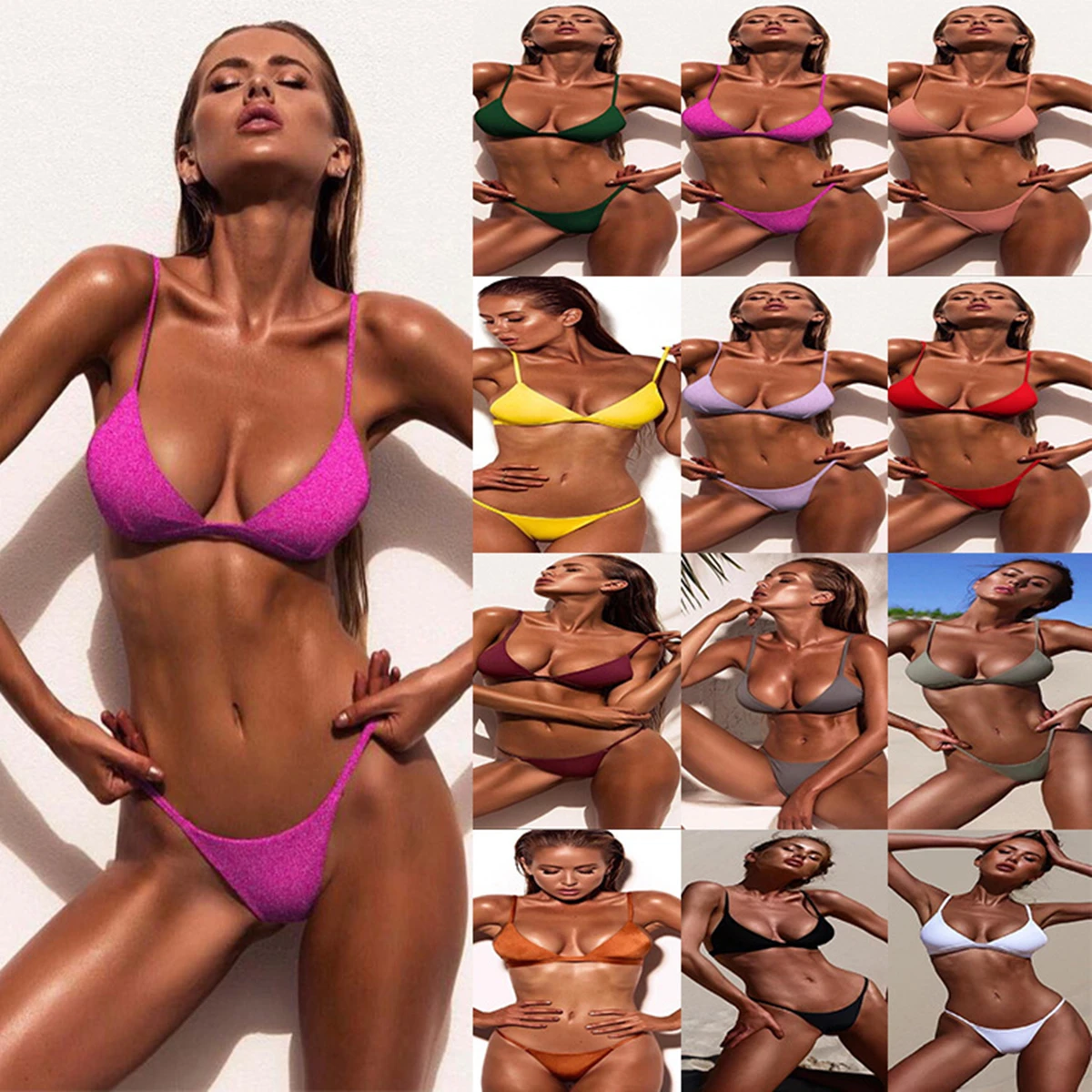 Hot bikini 2021 European and American foreign trade new women's split solid color Swimsuit Bikini ins foreign trade explosion models girls solid color velvet ladies skirt in the children s european and american style