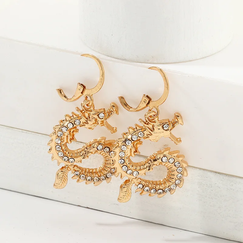 Personality Gold Alloy Dragon Earrings for Women Bohemian Chinese Style Big Hoop Earring Animal pendientes Charm Jewelry Gift | Украшения и