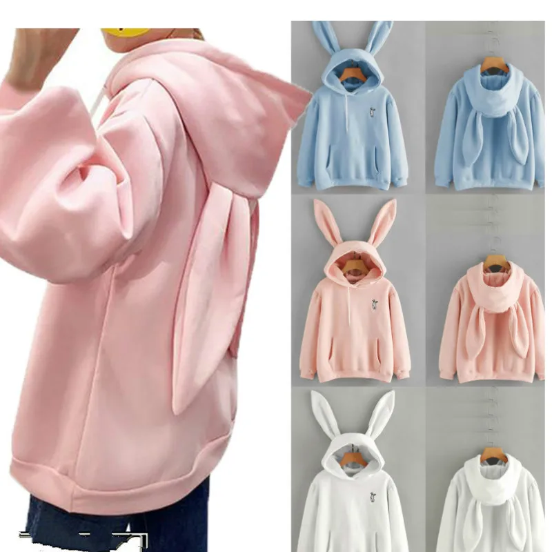

2020 Cute Rabbit Printed Girls Hoodie Casual Long Sleeve Sweatshirt Pullover Ears Plus Size Top Sweatshirt Hot Sale